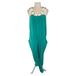 Balizza New Teal Green White Round Neck Long Jumpsuit Romper 38 Small $418